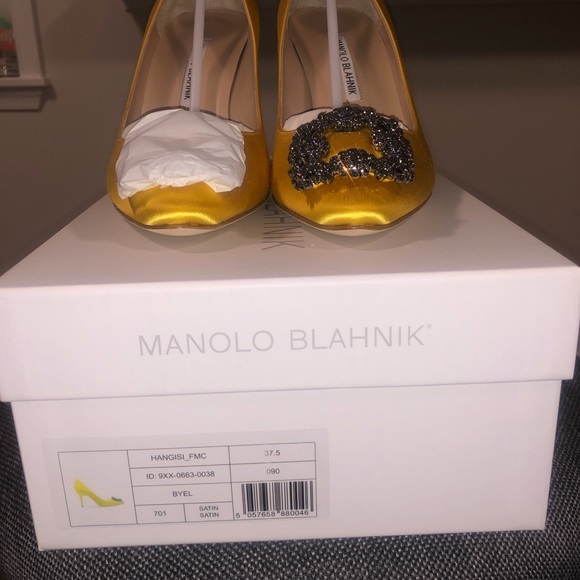 Manolo Blahnik 90mm Hangisi Pumps in yellow - Picture 2 of 16